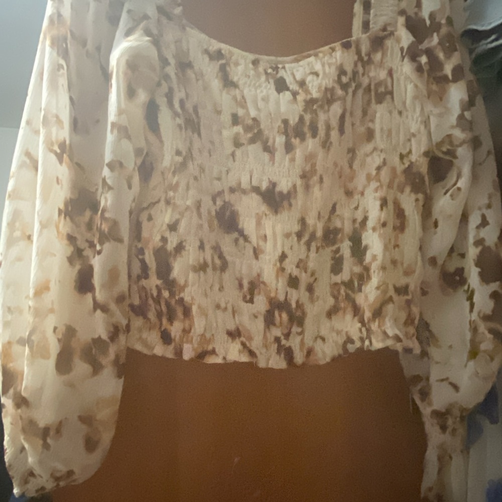Express Cream Tie Front Crop Blouse